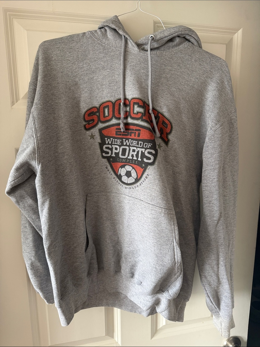 Port and Company Grey Soccer Graphic Hoodie with Red Accent